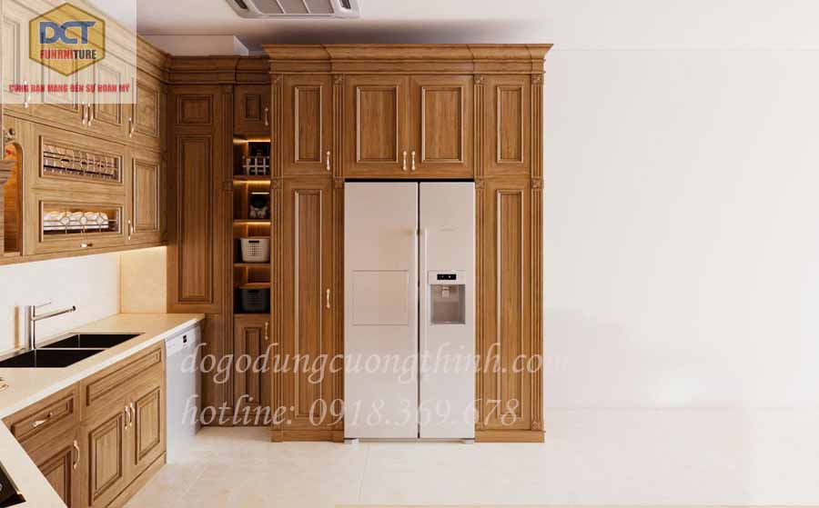 Mẫu tủ bếp gỗ gõ đỏ TB51 thiết kế kịch trần